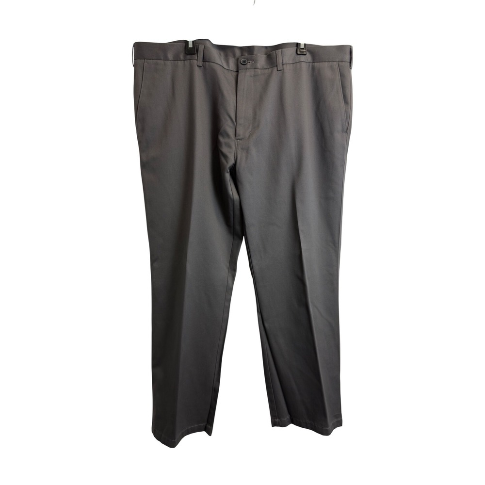 Haggar‎ Clothing Co Men Grey Straight Fit Chino Pants 44x30 Flat Front Trousers